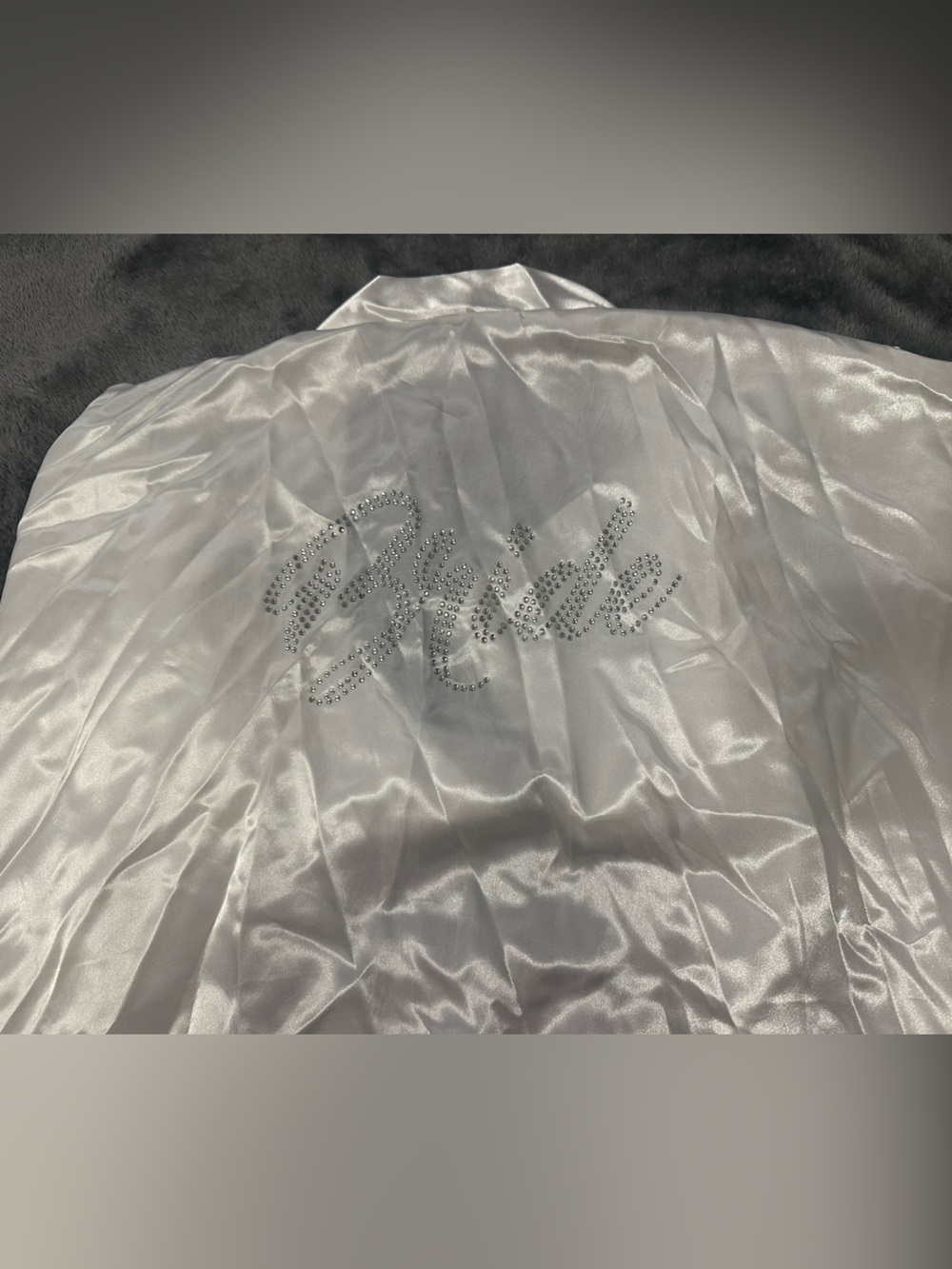 Bride Satin White Robe Silver Rhinestone Script - Picture 3 of 6